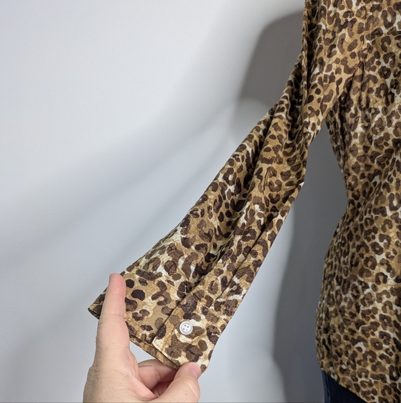 J. McLaughlin Tan Brown Cheetah Leopard Animal Print Cotton Button Up S - Picture 4 of 8